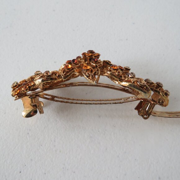 Women’s Flower Bow Gold Tone Metal Crystals Hair Barrette Hair Clip Accessory - Picture 7 of 9